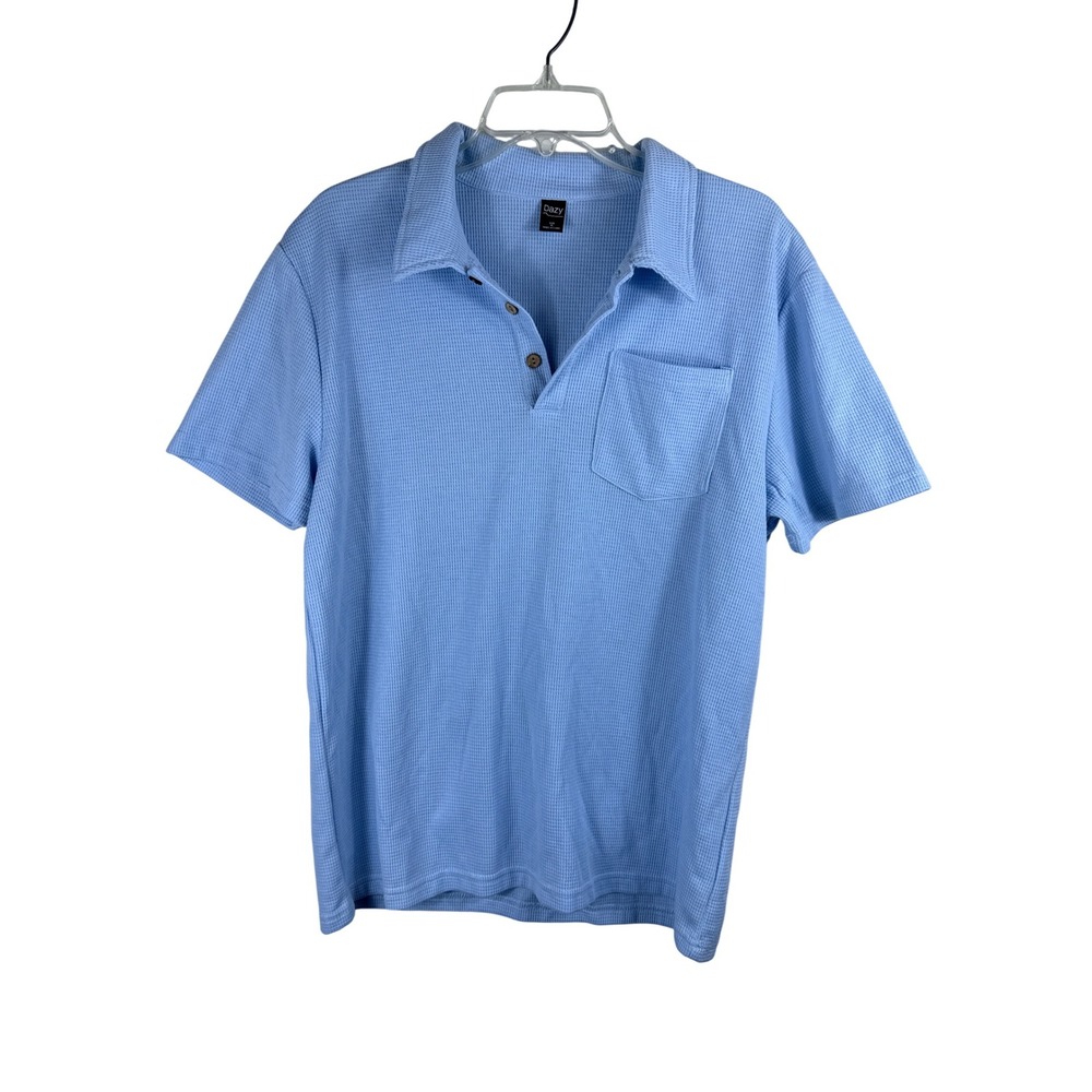 Dazy Blue Collared Waffle Knit Polo Shirt Casual Short Sleeve Top‎ Men Size XL